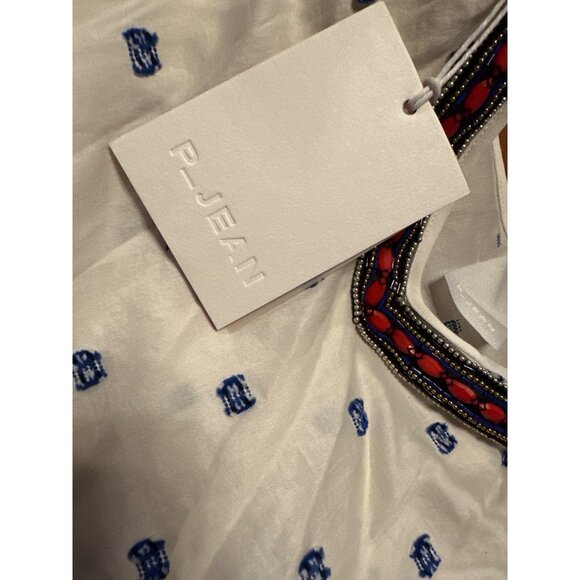 Pinko Womens Wasabi Top Beaded V-Neck Crochet Trim UK 42 Cotton Made in Italy - Picture 6 of 11